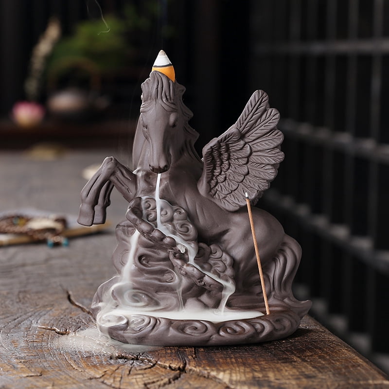 Creative Wing Horse Auspicious Clouds Backflow Incense Burner Waterfall Incense Stick Holder Burner Smoke Incense Path Decoration