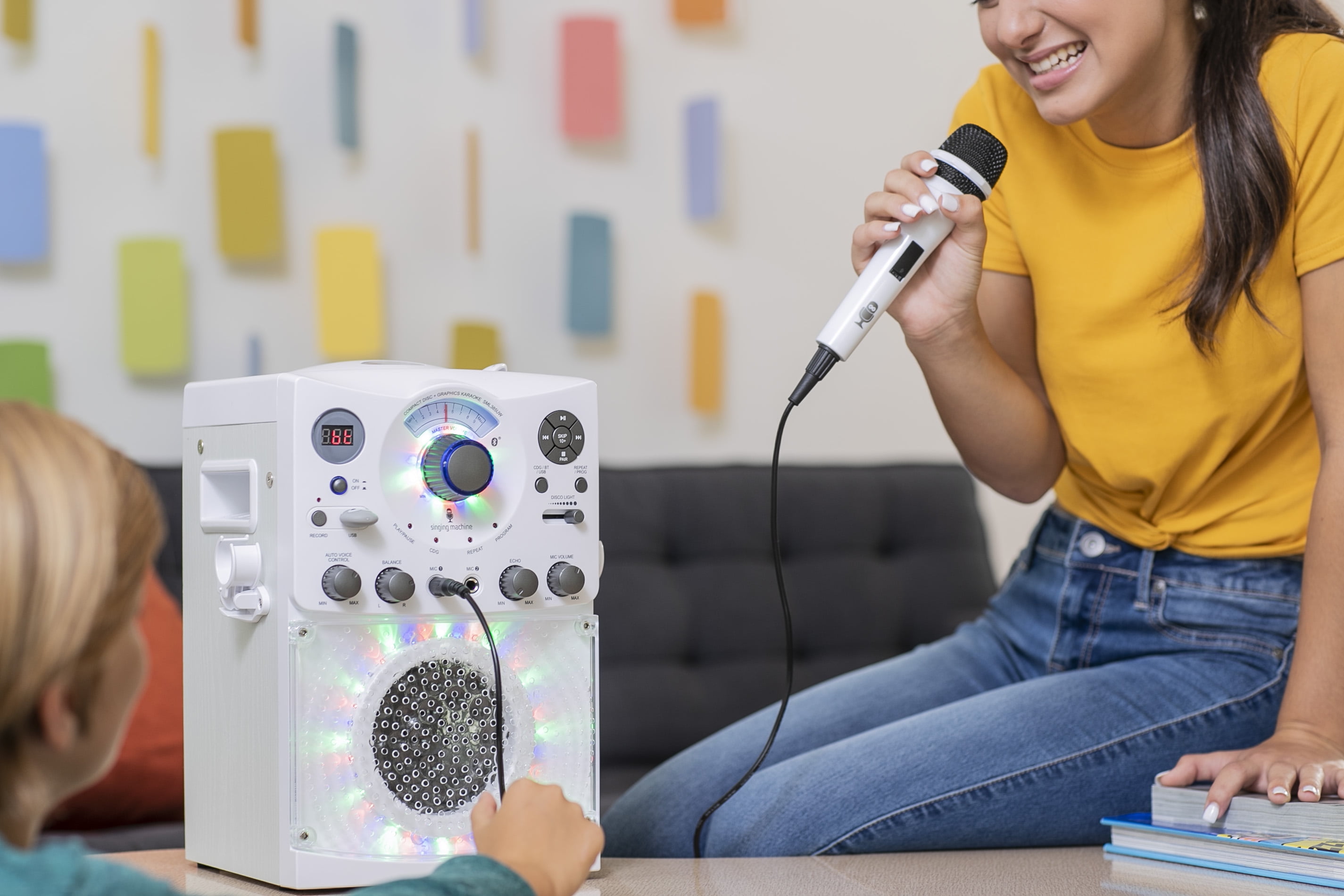 The Singing Machine SML385BTW Bluetooth Karaoke System with LED Disco Lights & Microphone (White)