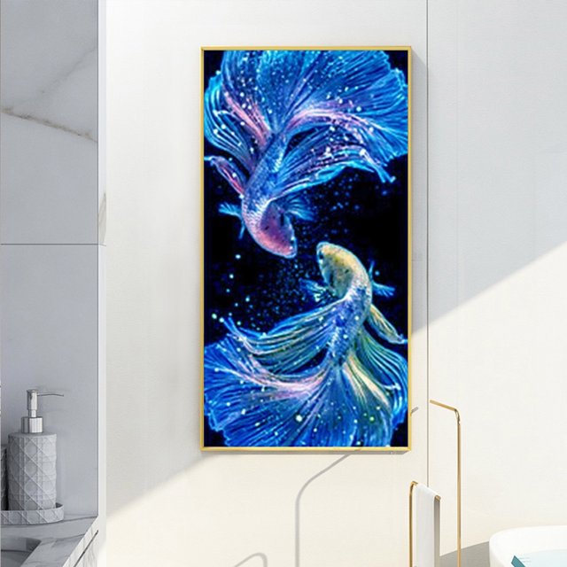 Cuadros Decorativos Pintura de diamante redondo completo 5D DIY mosaico de peces azules imagen arte de la pared conjuntos de manualidades Ndcxsfigh Nuevos Originales