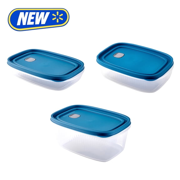 Mainstays Reusable Food Storage Container, Medium Rectangle, Plastic, 6 Pieces – 3 Containers with Lids, Multi Capacity, Ideal for Meal Planning