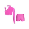 thumbnail image 3 of Miutii Kids Girls Dance Outfit 2 Piece Shiny One Shoulder Crop Top with Shorts Gymnastics Yoga Workout Activewear Hot Pink 6, 3 of 4
