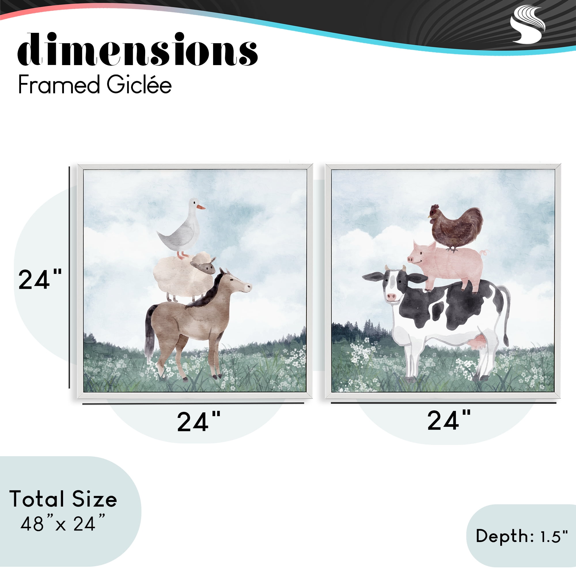 Stupell Industries Stacked Animals Blue Sky Farm 2 Piece White Framed Giclee Art Set, design by Kim Allen