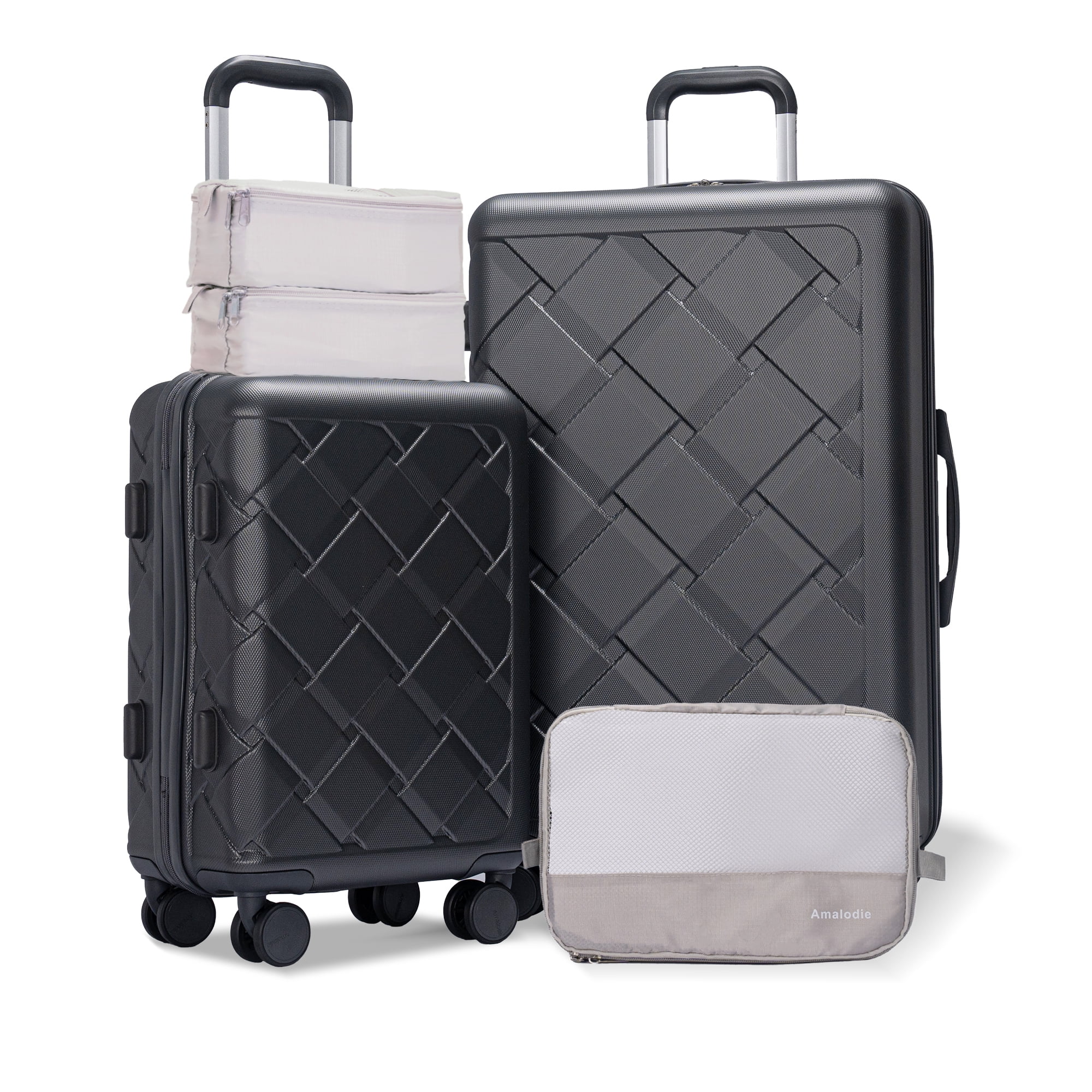 Luggage Sets Hardside 5 Piece Lightweight Hardshell Suitcase with Double Spinner Wheels and 3PCS Packing Cubes,(18"&26") Dark Gray