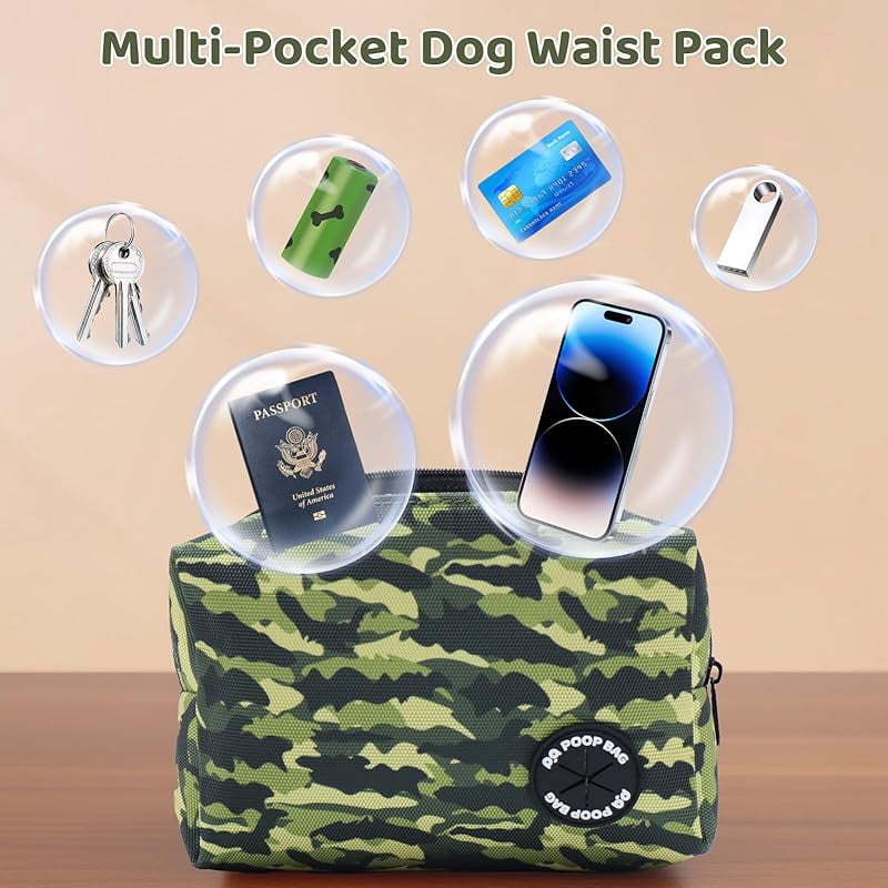 Hands Free Dog Leash with Zipper Pouch, 6-9ft Bungee Waist Leash for Medium Large Dogs Walking, Running Lead with Dual Padded Handles Car Safety Buckle for Training Jogging