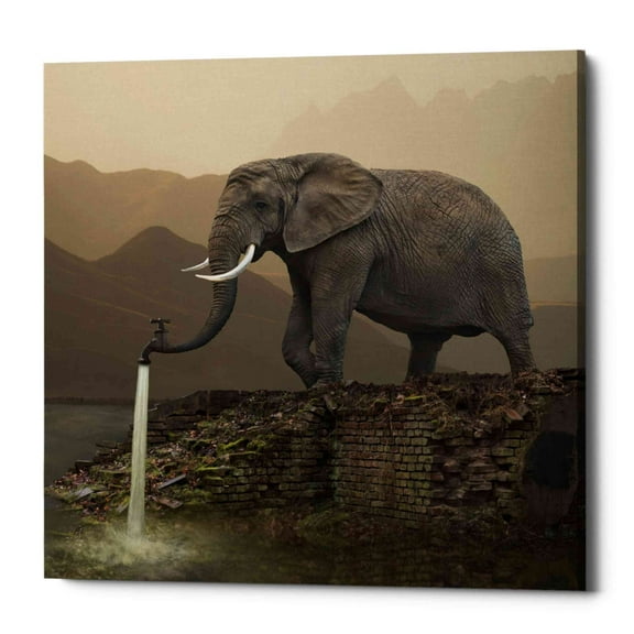 Epic Graffiti "Hydrant" by Dariusz Klimczak, Giclee Canvas Wall Art - Brown 18" x 18"