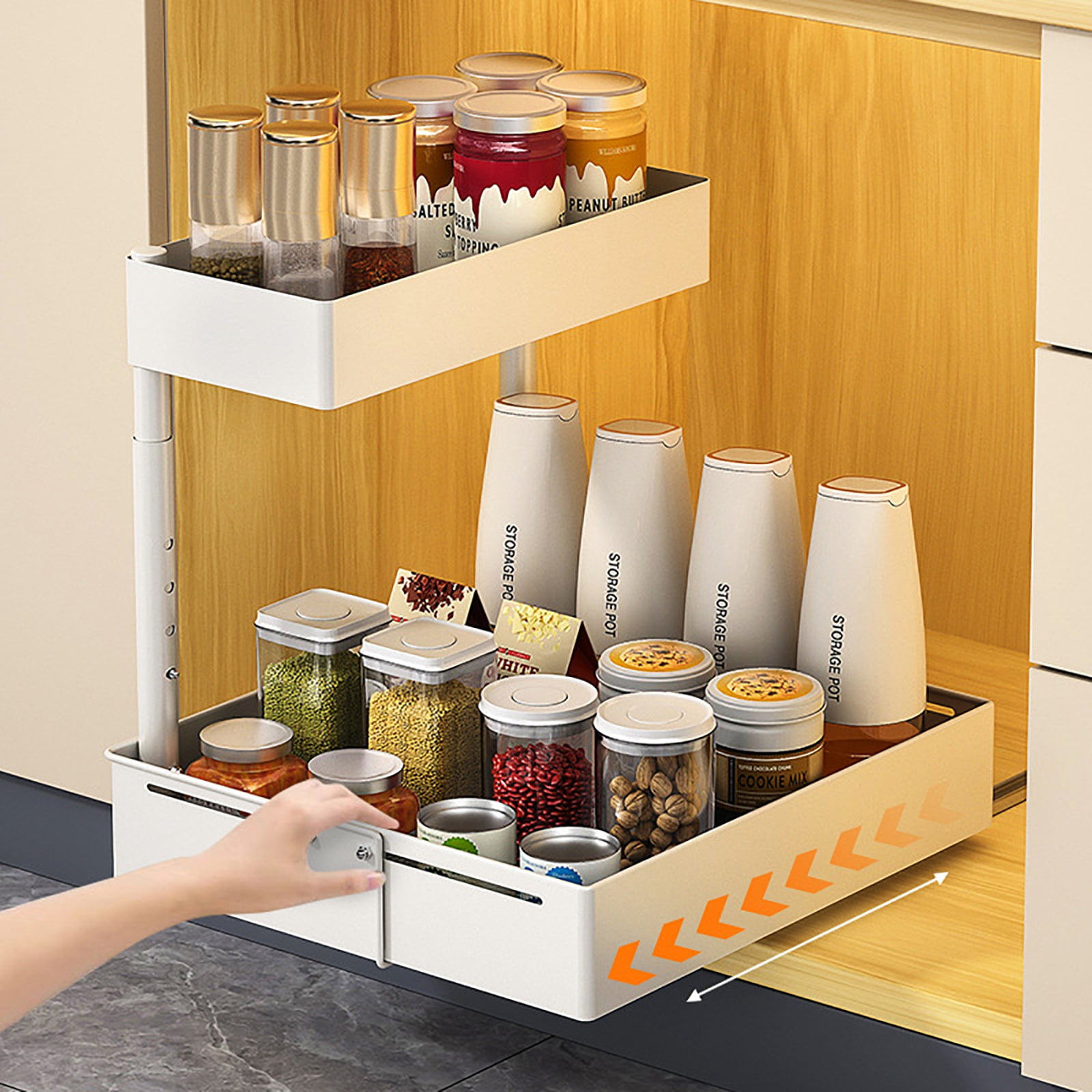 MerryNine Under Sink Organizer and Storage 2 Pack, 2 Tier Kitchen Organizers and Storage, Bathroom Organizer, Vanity Counter Storage Container, Sliding Kitchen Sink Organizer White