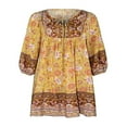 thumbnail image 3 of EIMELI Femmes Été Boho Imprimé Floral Robe 3/4 Manches V Cou Décontracté Plage Fluide Mini Robes, 3 of 5