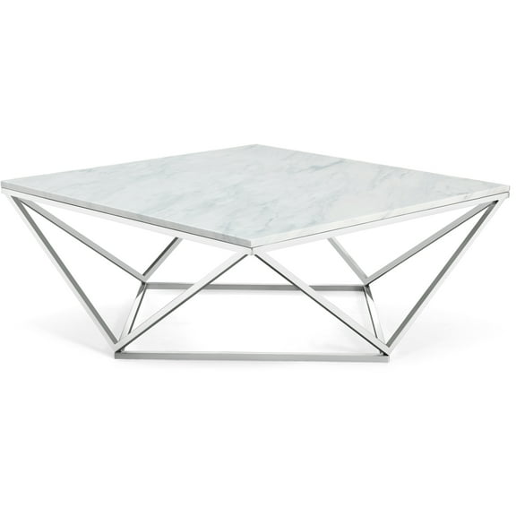 Modern Coffee Table - Marble Top & Stainless Steel Base - Contemporary Living Room Table - 36" Square