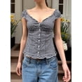 thumbnail image 2 of Women Y2k Coquette Button Down Slim Fit Shirt Frill Cap Sleeve V Neck Crop Top 90S Vintage Blouse, 2 of 6