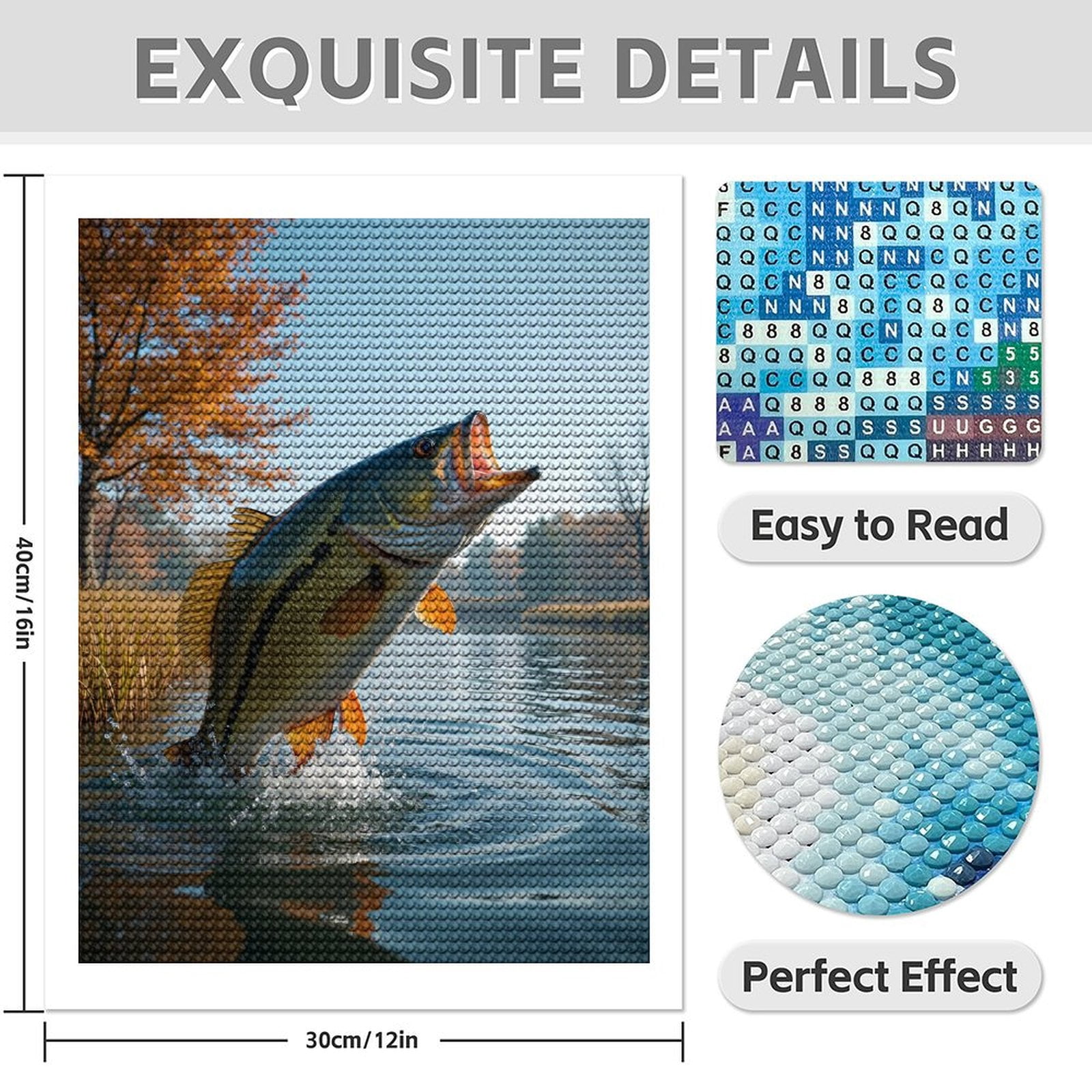 Diamond Art Kits for Adults - 5d Jumping Fish Autumn Lake Scene Diamond Painting for Adults, Diamond Art for Adults Beginners, Diamond Painting Kits for Adults for Home Wall Decor