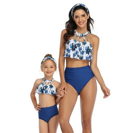 WOLLED Mommy and Daughter Matching Swimsuits Mommy and Me Family Matching Bikini Set Swimwear Bathing Suits for Women Girls