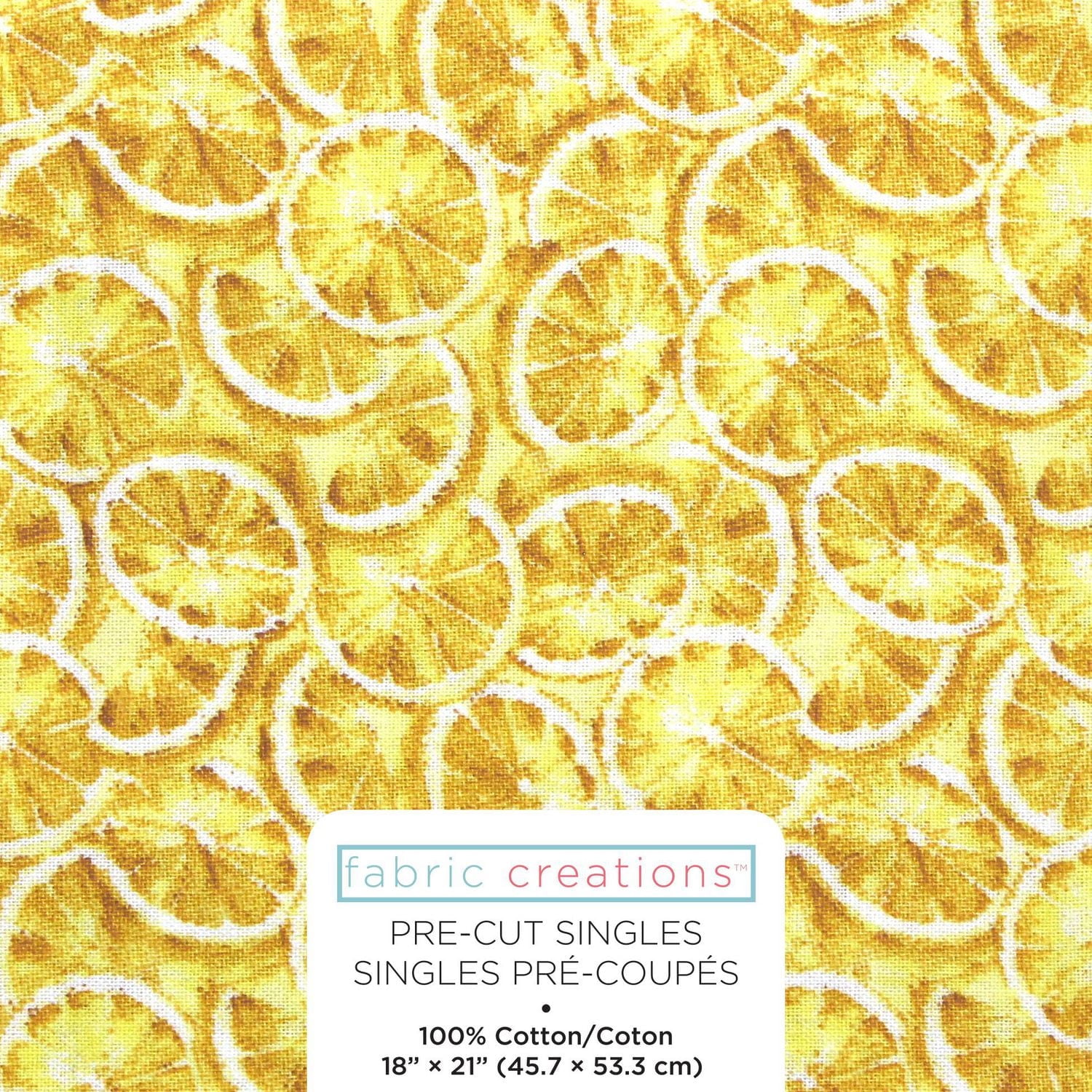 Fabric Creations Yellow Lemonade Lemon Slices Fat Quarter Pre-Cut Fabric - 18" x 21" / 45cm x 53cm