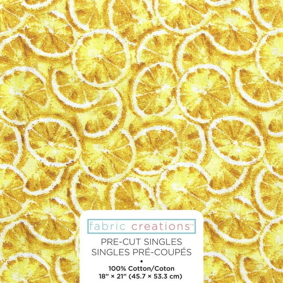 Fabric Creations Yellow Lemonade Lemon Slices Fat Quarter Pre-Cut Fabric - 18" x 21" / 45cm x 53cm
