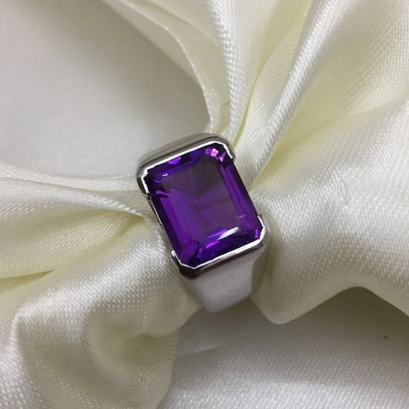 925 Sterling Silver Ring- Natural Amethyst Ring- Men's Ring- Solid Silver Ring- Gemstone Ring- Birthstone Ring- Men's Wedding Ring-
