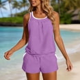 thumbnail image 6 of Costeam Womens Contrast White Trim Spaghetti Strap 2 Piece Outfit Set Loose Sleeveless Tank Top and Pull On Shorts with Side Pockets Elastic High Waist Solid Color Casual Matching Loungewear Suit, 6 of 9