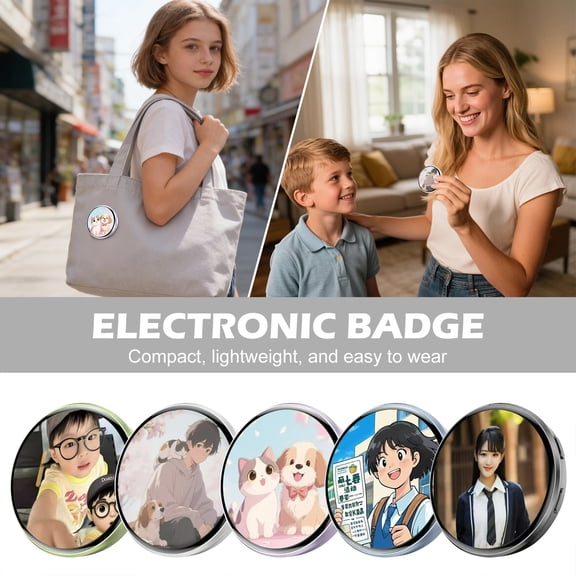 Smart Digital Badge Pin, Programmable LCD Screen Video & Photo Display, Wearable Electronic Button Tag for Anime Cosplay Party & DIY Gifts (1 Electronic Badge)
