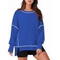 thumbnail image 2 of Sudadera Informal de Cuello Redondo para Mujer, de Larga, Holgada, , con Costuras en Contraste, para Otoño. Azul XL, 2 of 8