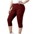 thumbnail image 2 of FNFYFH Womens Plus Size Capri Pants High Elastic Waist Cropped Pants Ribbed Knit Stretch Yoga Pants, 2 of 9
