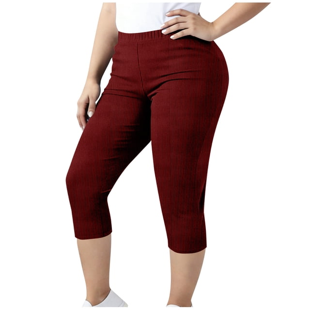 Plus Size Yoga Capri Pants for Women, Solid Color, Elastic Waist, Polyester, Capri Length