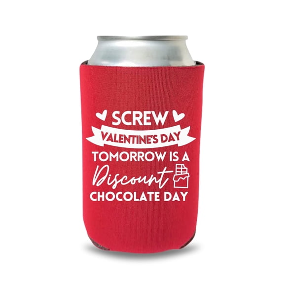 Beer Cooler Sleeve, Funny Valentine's Day Design, Reusable Drink Accessory for Cans and Bottles, Red