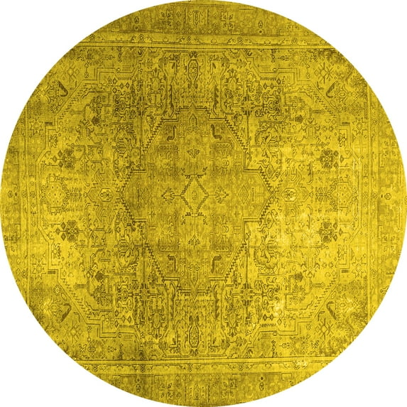 Ahgly Company Indoor Round Persian Yellow Traditional Area Rugs, 4' Round