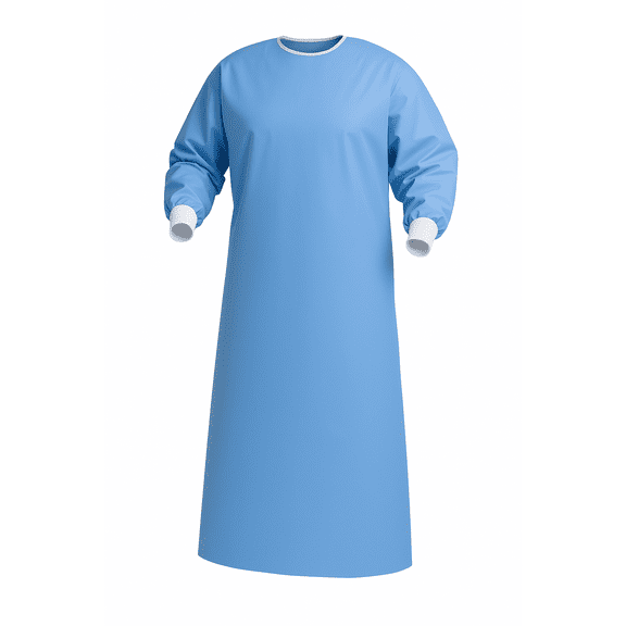 Reinforced Surgical Gowns, Level 3, SMS Poly-Coated Fabric, Open Back, Long Sleeves with Knit Cuffs, Impervious, One Size Fits All, Blue – Pack of 60
