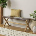 thumbnail image 3 of Safavieh Elron Teak and Leather Bench  in Brown / Natural, 3 of 9