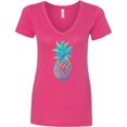 thumbnail image 3 of Inktastic Blue and Green Pineapple Women's V-Neck T-Shirt, 3 of 5