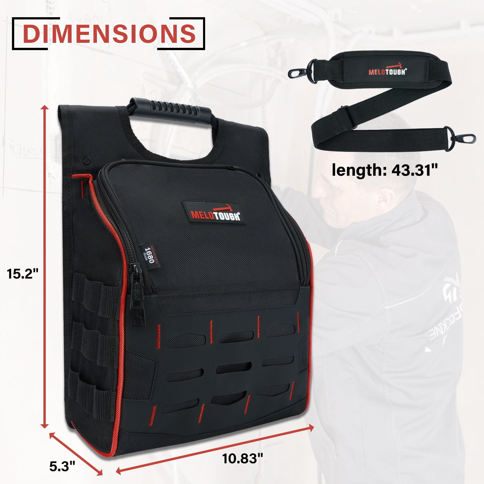 MELOTOUGH Electrician Tool Pouch with Shoulder Strap, Zippered Flip Cover Tool Pouch Bag with Multiple Storage Pockets for Electricians, Technicians, Maintenance