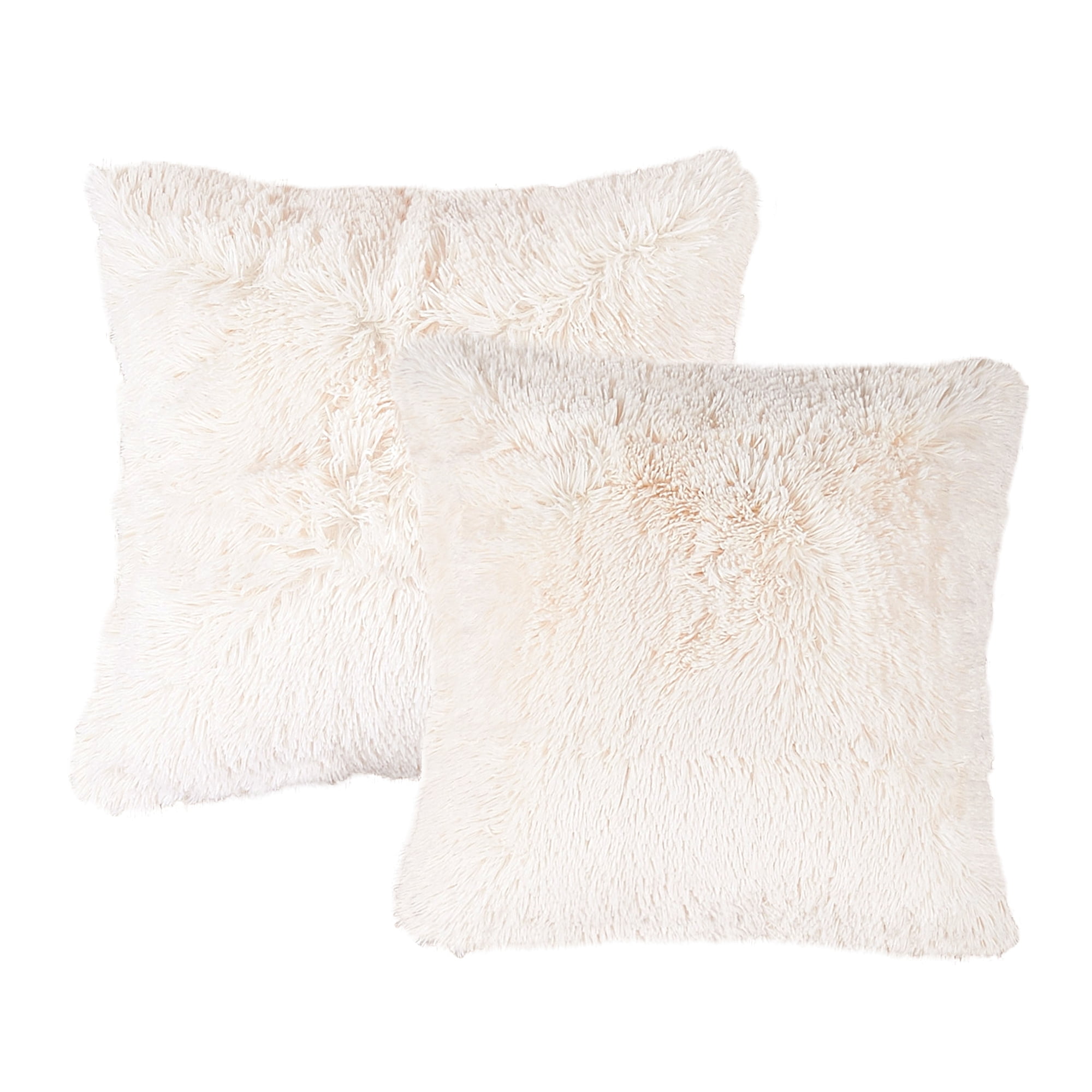 Home Soft Things Luxury Shaggy Faux Fur Throw Pillow Cases, Ultra Soft Plush Pillow Covers Fluffy Decorative Cushion Covers, No Pillow Insert, Set of 2, Ivory, 26x26 Inch