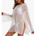 thumbnail image 4 of Women's Swimsuit Coverup Crochet Sheer Beach Dress Slit Long Sleeve Bathing Suit Cover Up, 4 of 7