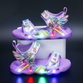 thumbnail image 1 of Zapatos para niños de Disney, novedad de verano, sandalias de playa de malla para niñas elsa, luz led a la moda, sandalias de luz de fondo suave de princesa congelada, plantilla de 15 CM Gao Jinjia LED, 1 of 2