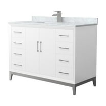 48" White Bathroom Vanity with Carrara Marble & Sink - Modern Single Vanity