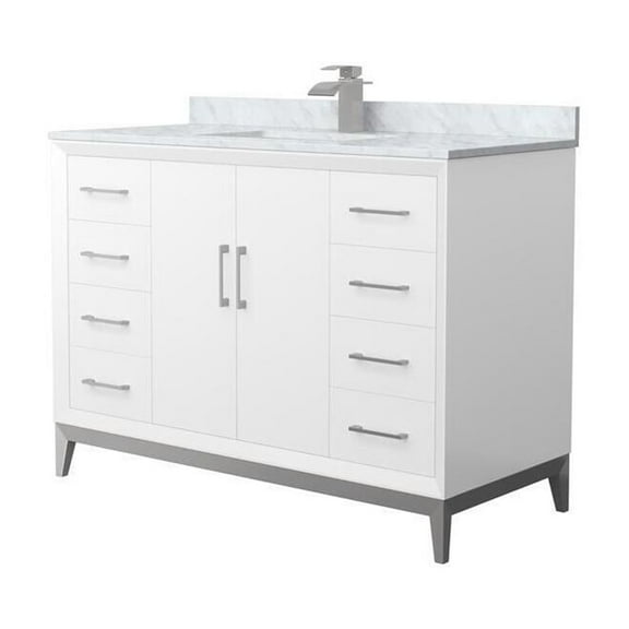 48" White Bathroom Vanity with Carrara Marble & Sink - Modern Single Vanity