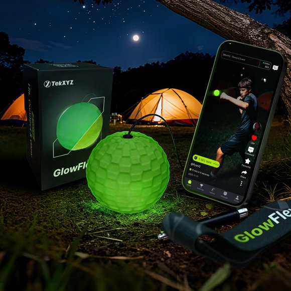Pelota de Reflejos para Boxeo TEKXYZ GlowFlex con Aplicación Contadora y Brillo en la Oscuridad