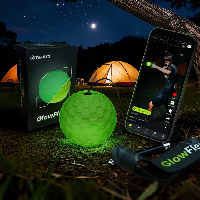 Pelota de Reflejos para Boxeo TEKXYZ GlowFlex con Aplicación Contadora y Brillo en la Oscuridad