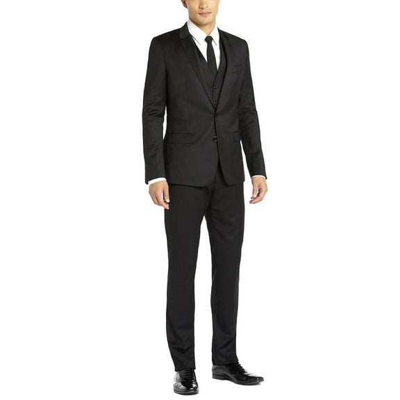 Mens Side Vent 3-piece Black Wool Modern Fit Suit DTI DARYA