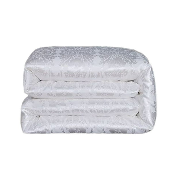 Wosthever Edredón de seda, edredón de Color sólido, ropa de cama con relleno, manta Bouffant, tamaño doble, Otoño Invierno, todas las Juegos de cama Blanco