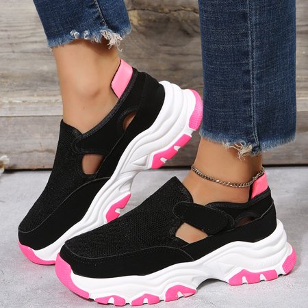 

Single-shoe women s new autumn thick sole color contrast fly woven mesh velcro casual single-shoe women