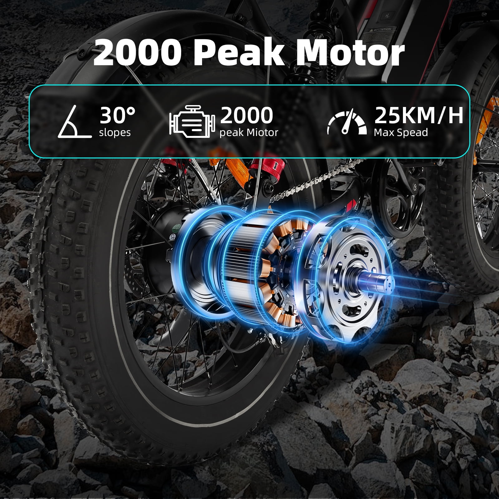 UL2849 Electric Bike for Adults - Peak 2000W Motor, 20"x4" Fat Tire,48V/25AH, Full Suspension, 7-Speed