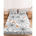 thumbnail image 2 of Cal.King Size Fitted Sheet Set - Halloween 3 Piece Bedding Sets 16" Deep Pocket Fitted Sheet with 2 Pillowcases, Black Net Classic Spiders Gingham Orange Brushed Microfiber Hotel Luxury Bed Sheets, 2 of 9