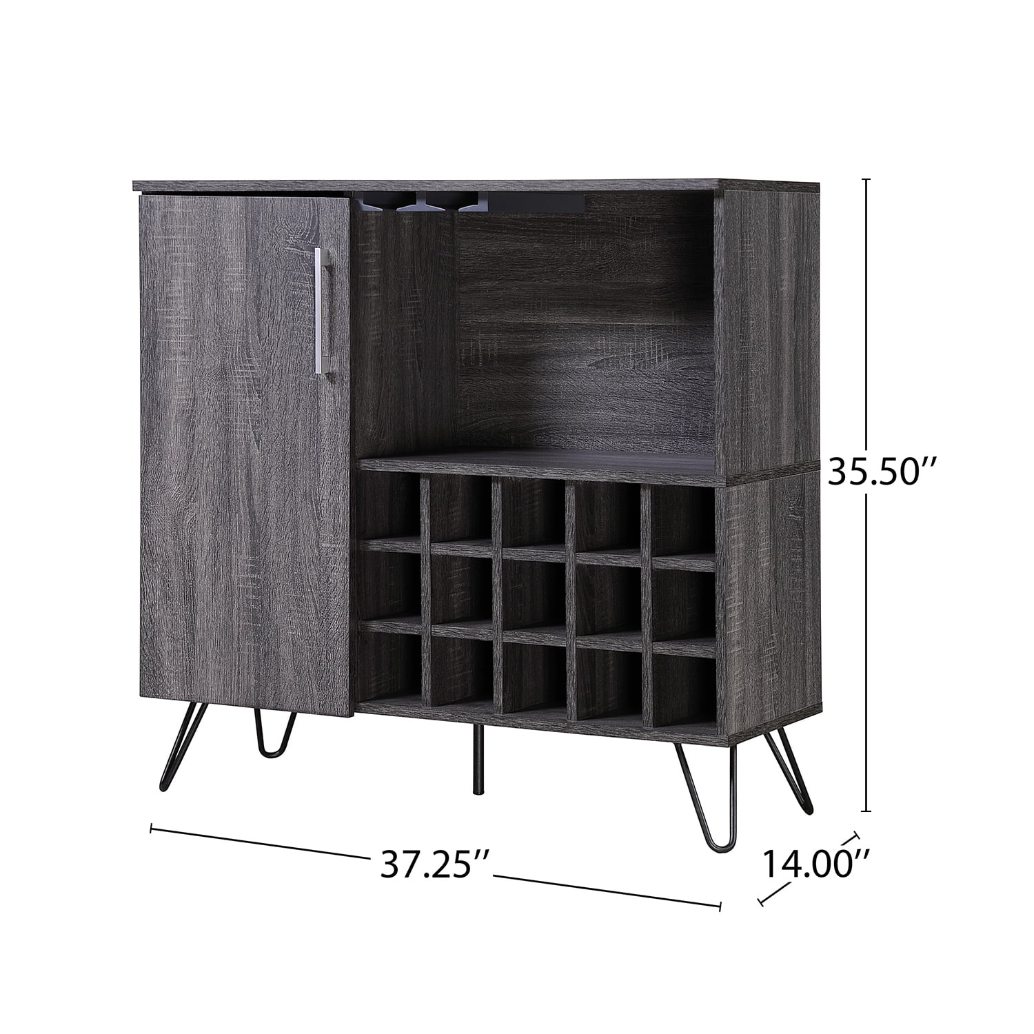 Kadyn Modern Wine Rack Bar Cabinet, Fiberboard Wine Storage Cabinet for Home Bar, Mid Century Wine Cabinet with Cupboard, Plaid Grey Oak