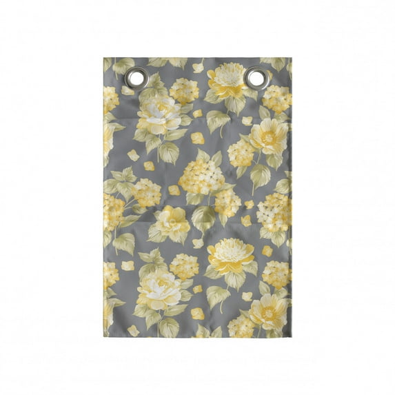 Flower Hanging Pocket Organizer, Hydrangea Chrysanthemum Hortensia Pattern Countryside Old Style Illustration, Printed Polyester Storage Bag with Pockets, 14" x 20", Yellow Grey Green