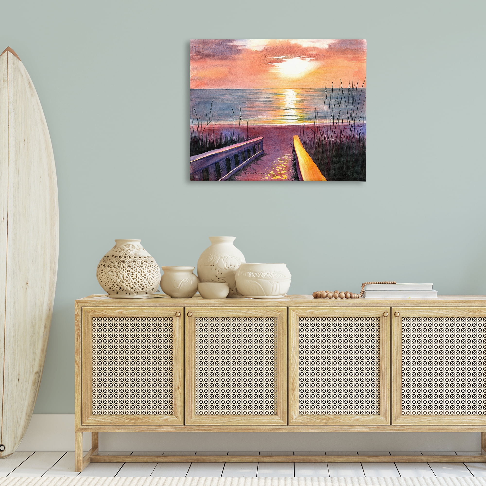 Stupell Industries Sea Sunset Reflection Landscape Painting Gallery Wrapped Canvas Art Print Wall Art, 40 x 30