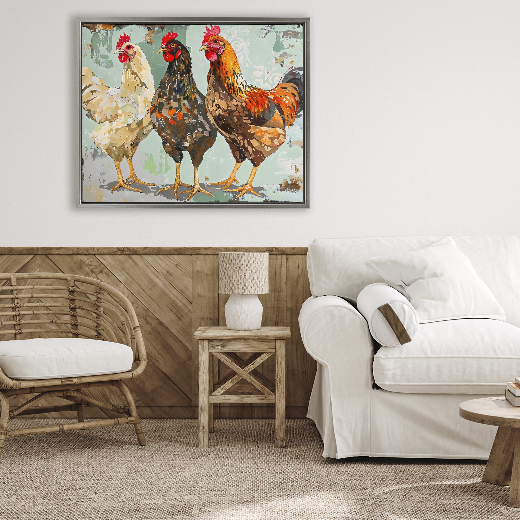 Stupell Industries Abstract Chickens Trio Gray Framed Floater Canvas Wall Art, design by Creative Studio
