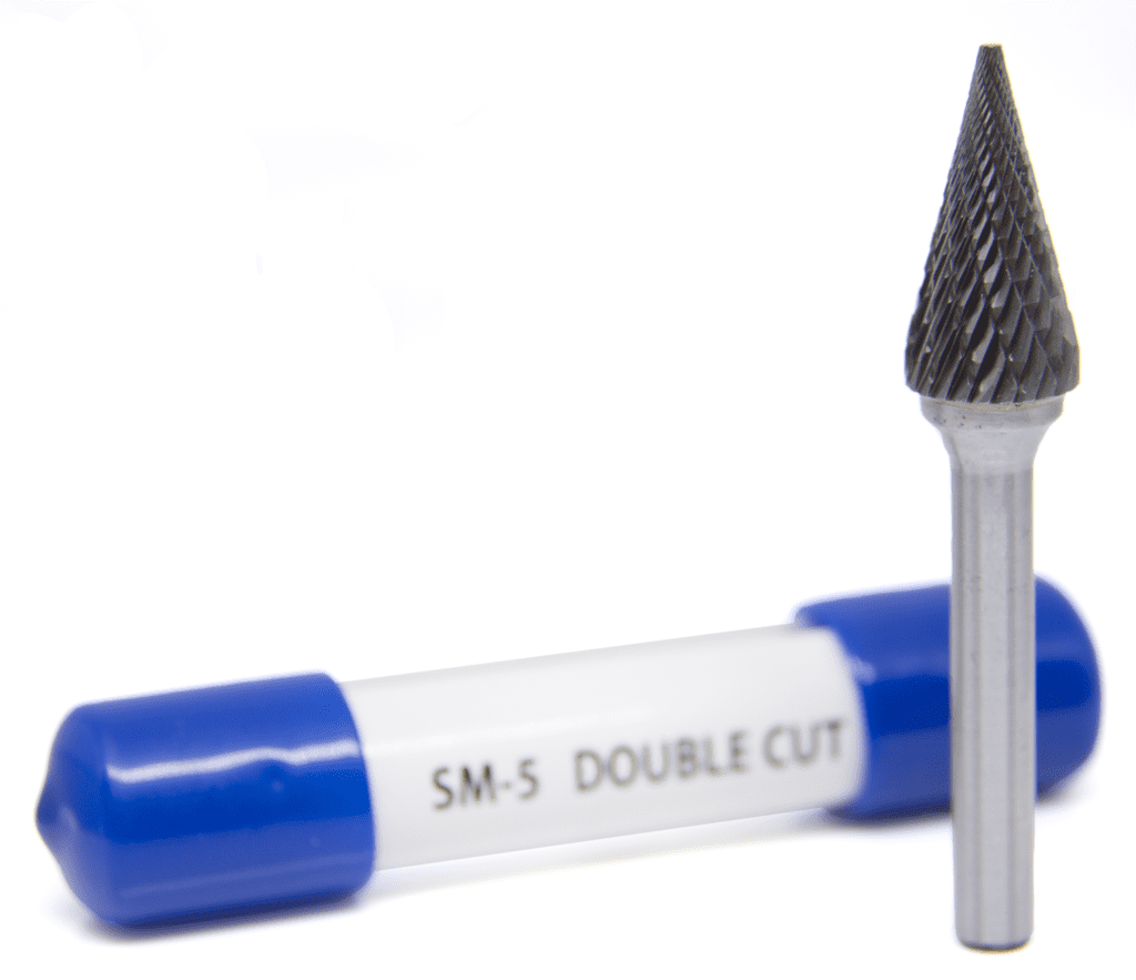 SM-5 Tungsten Carbide Burr Rotary File 25 Degree Pointed Cone Shape Double Cut with 1/4Shank for Die Grinder Drill Bit