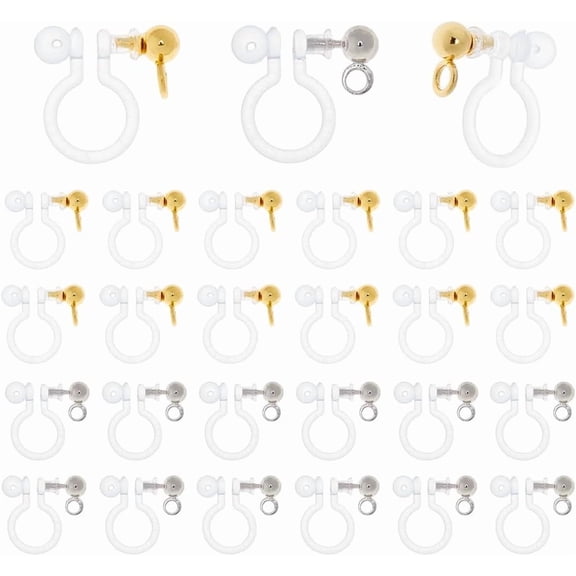 28Pcs 2 Colors Plastic & Stainless Steel Clip-On Earring Findings