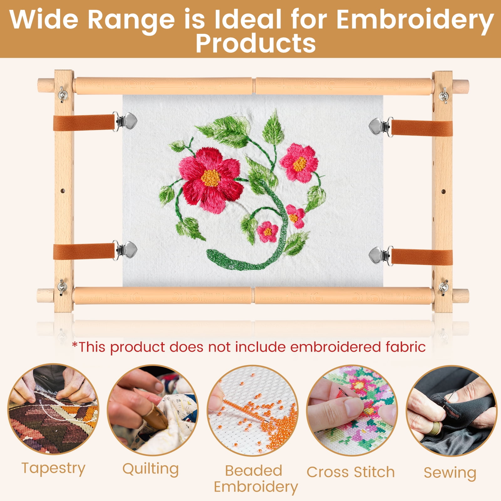 Ikoopy Embroidery Scroll Frame Wooden Cross Stitch Scroll Frame Rotated Needlepoint Embroidery Tapestry Scroll Frame Adjustable Needlepoint Stretcher Frame for Embroidery 12 x 21inch