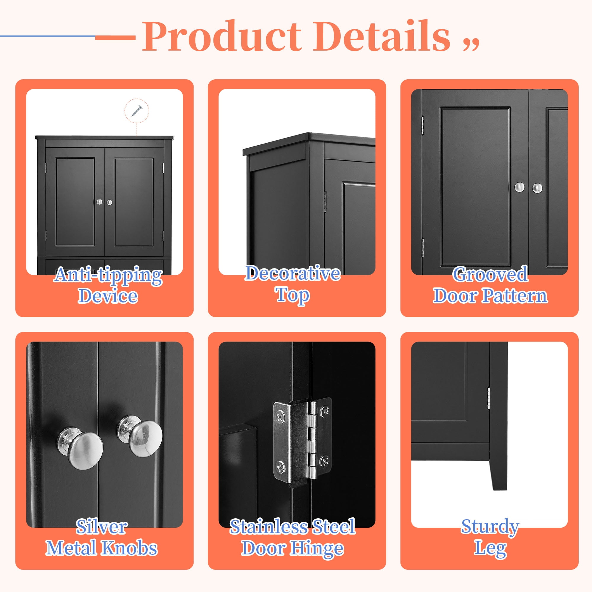 Aukfa Kitchen Pantry Cabinet,Tall Storage Cabinet for Bathroom,Living Room,Black
