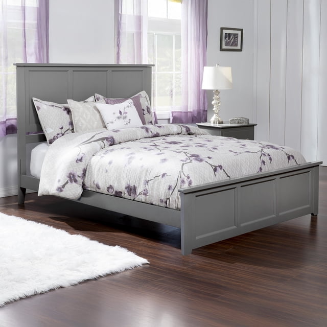 Madison Lit Plateforme Grand en Bois avec Pied de Lit Assorti, Gris